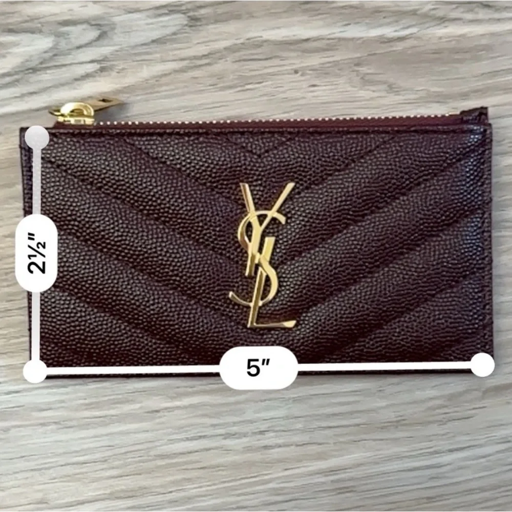 Yves Saint Laurent Burgundy Quilted Leather Card Case with Gold Logo - Picture 6 of 9